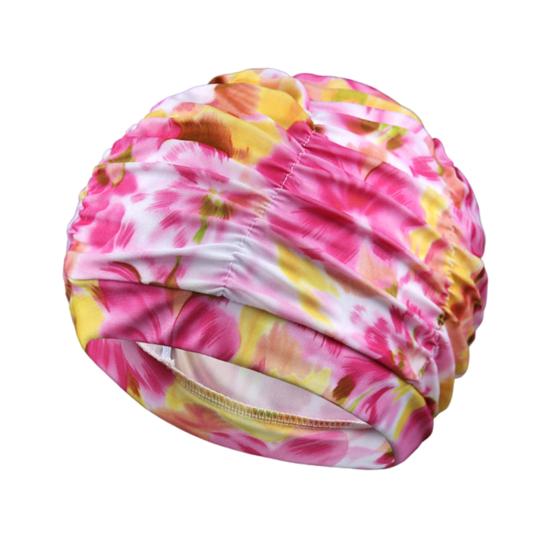 Cloth Swimming Pool Cap for Women, Breathable Colorful Ruffle Swim Cap, Elastic Ear Protection Short Long Hair Bathing Hat