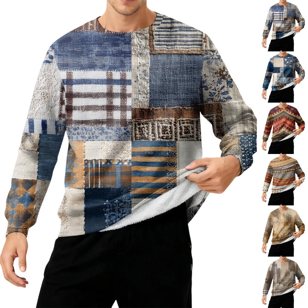 Herren Rundhals Fleecegefüttert Dick Warm Sweatshirt