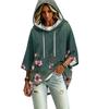 Women's Vintage Floral Print Hooded Pullover -Quarter Sleeve Blouse for Casual Wear