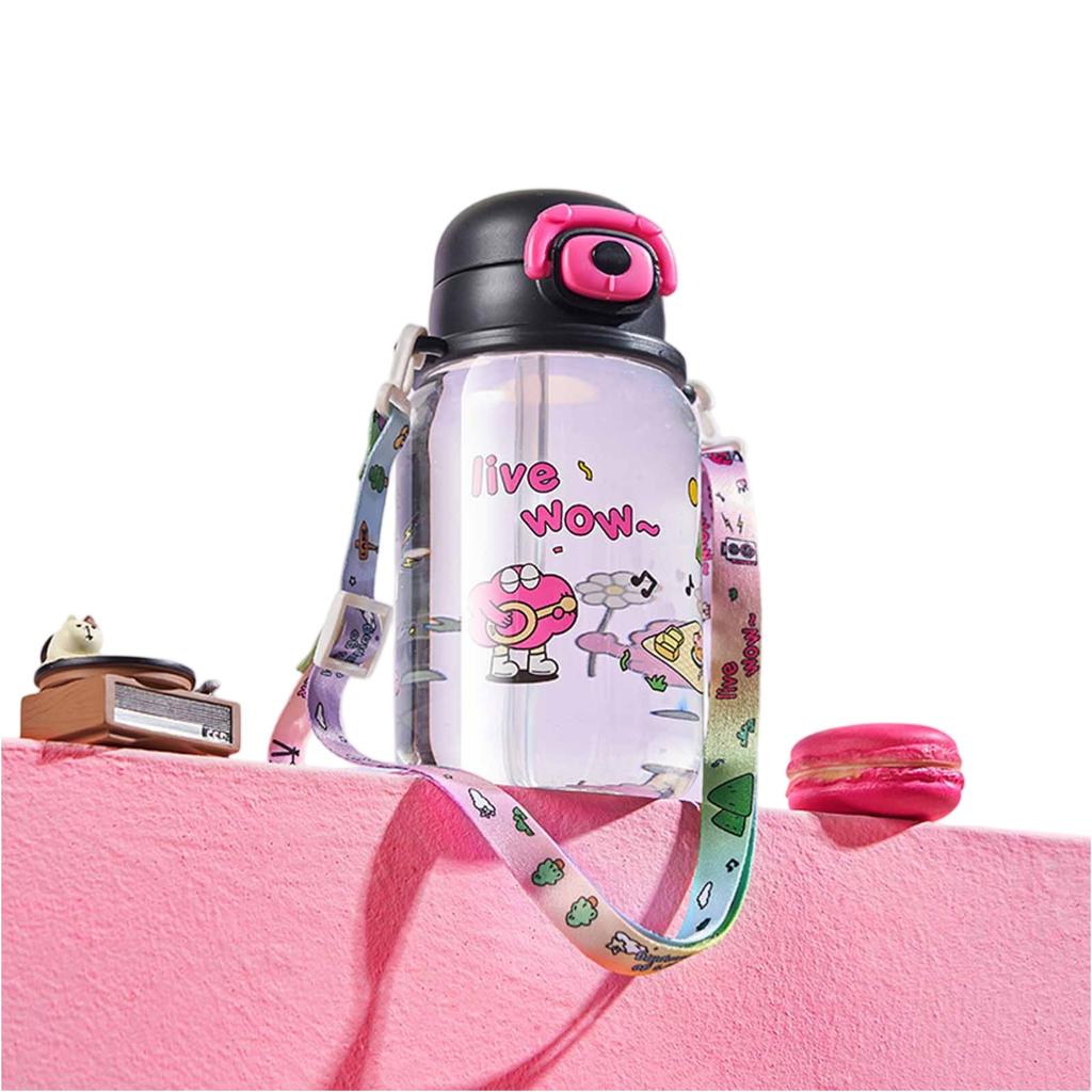 Student Cute Straw Cup, Gender-Neutral Portable Plastic Water Bottle with - Design, Convenient Summer Drinking Cup