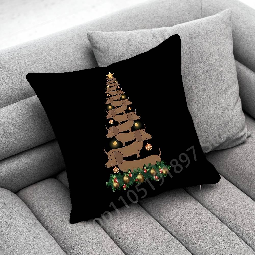 Dachshund Sausage Dog Puppy Christmas TREE Throw Pillow Case For 45*45cm 40cm 30cm 50cm 55cm Square Home Pillowcase Case