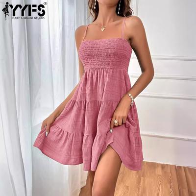 Moda Donna Estate Primavera Tinta Unita Stampa Senza Maniche Bretelle Monospalla Vita Alta Abiti Casual