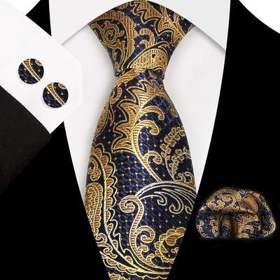 Paisley 100% Silke Elegant Slips För Män Halsduk Fickduk Manschettknappar Set Mäns Bröllop Affärer Formell Accessoar Gravatas