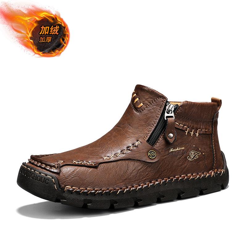 Men's Martin Boots Autumn and Winter Large Size Men's Short Boots Casual Fashion Hand Sewn Fleece Tooling Boots