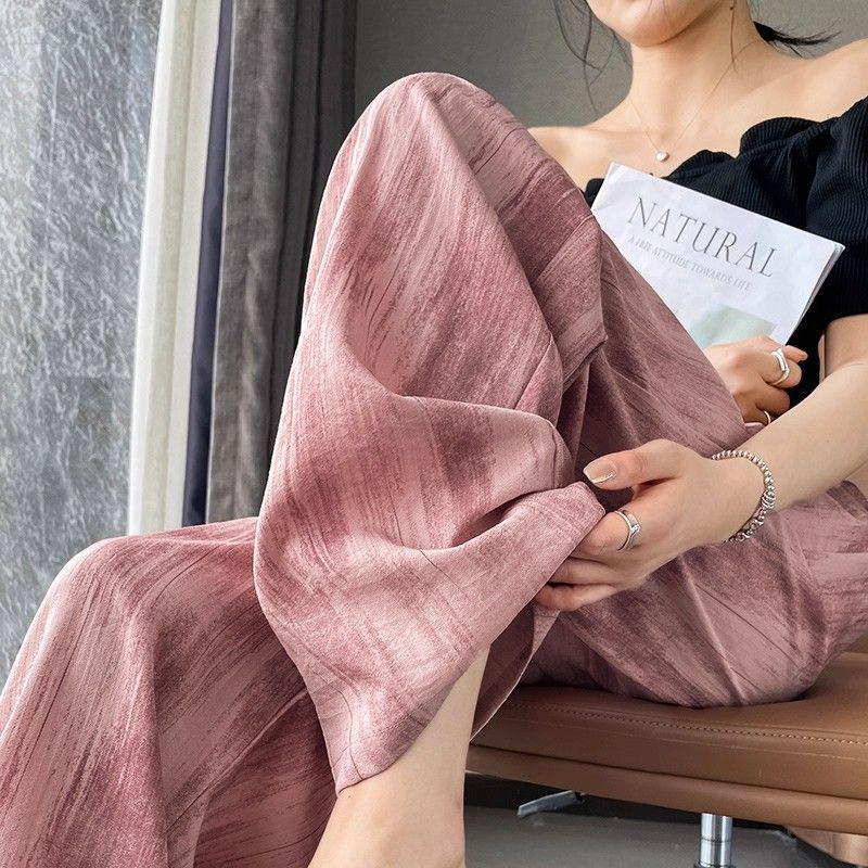 Ice Silk Tie-Dye Wide-Leg Plus-Size Women's Pants - Cool, Casual Summer Wear