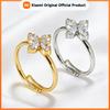 Skyrim Women Stainless Steel Four Leaf Clover Open Adjustable Ring Zircon Flower Gold Color Finger Rings Fashion Jewelry Gift