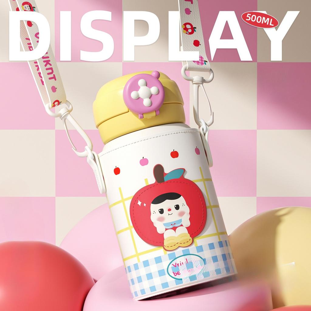 Full thermos cup for girls, high-value thermal insulation water cup, large-capacity straw for children to go to school