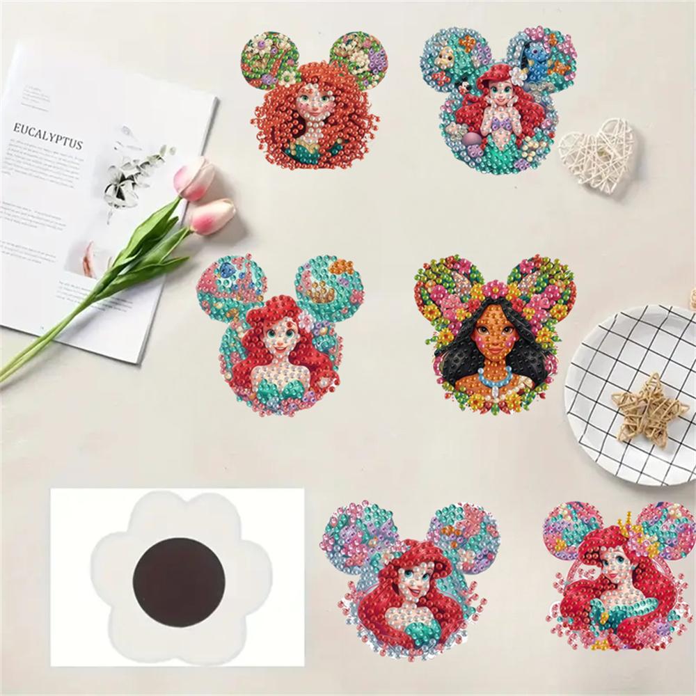 6Pcs The Little Mermaid Series Diamond Art Fridge Magnet Diamond Painting Refrigerator Magnet Diamond Painting Fridge Magnet for Adults Beginners