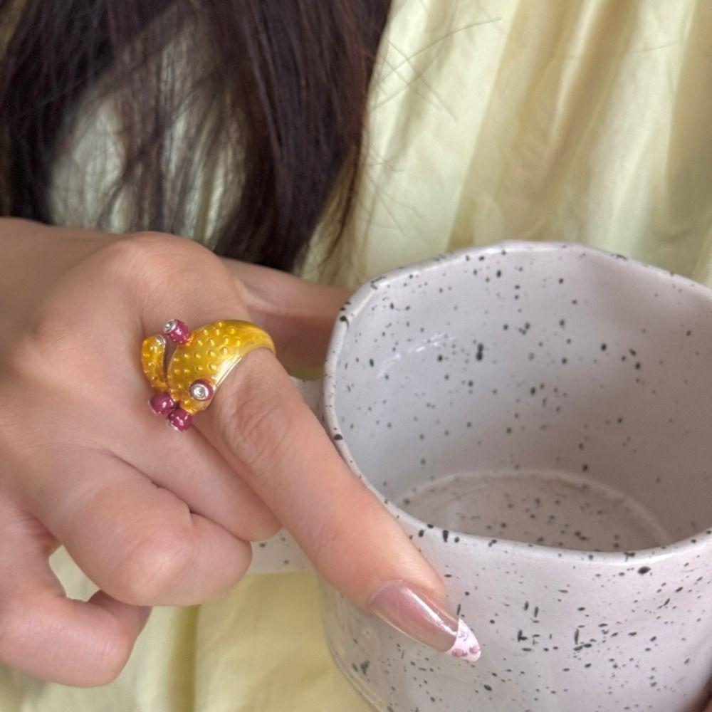 Korean Style Cactus Drip Oil Ring Dripping Oil Enamel Ring Unique Painting Ring  Couple
