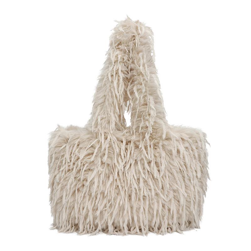 Autumn fashion plush portable tote bag new texture fashion shoulder bag solid color casual women's bag