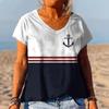 Summer Striped Anchor 3D Print T-Shirts Women V-Neck Short Sleeve T Shirt Y2k Harajuku Tees Casual Loose Tops Female Clothing
