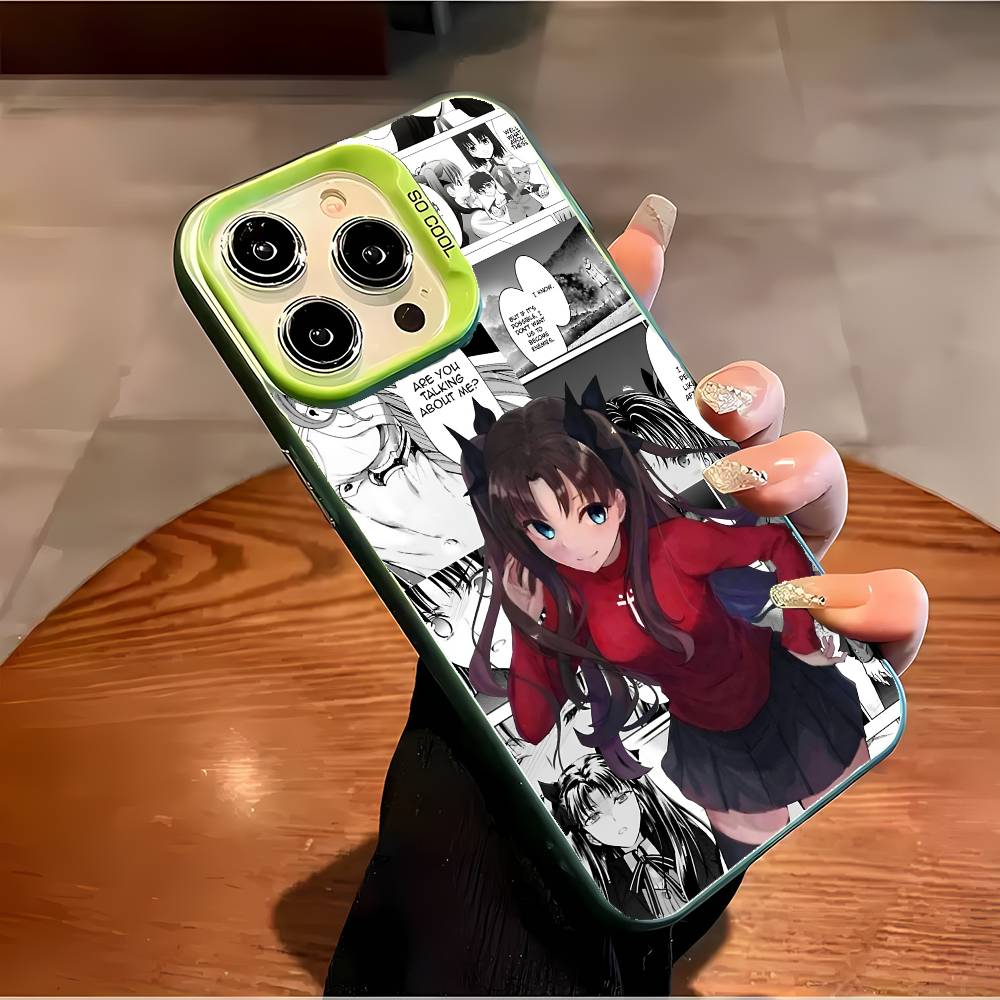 

Anime Rin Tohsaka Phone Case For IPhone 17 16 15 14 13 12 11 Plus Pro Max Multicolor Aurora Laser Shockproof Funda Cover iphone12