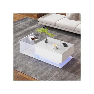 Kohvilaud - MUVOE - 100x50x32 cm - Läikiv valge - Karastatud klaas - Integreeritud LED-valgustus