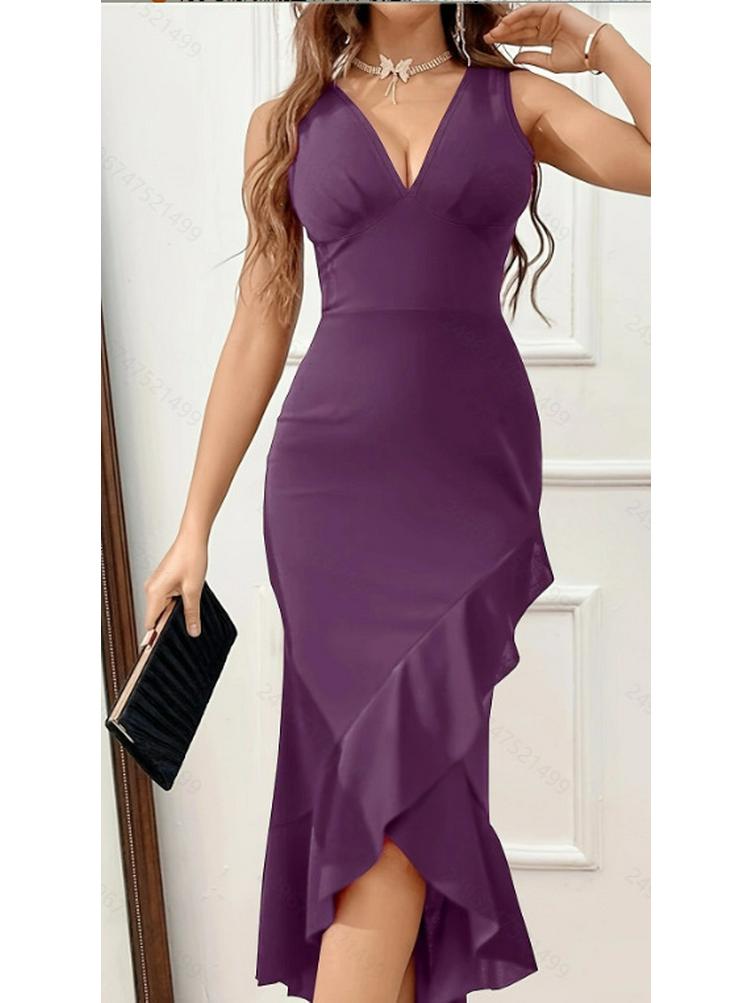 

Women s Sleeveless V-Neck Mermaid Midi Dress Medium фіолетовий