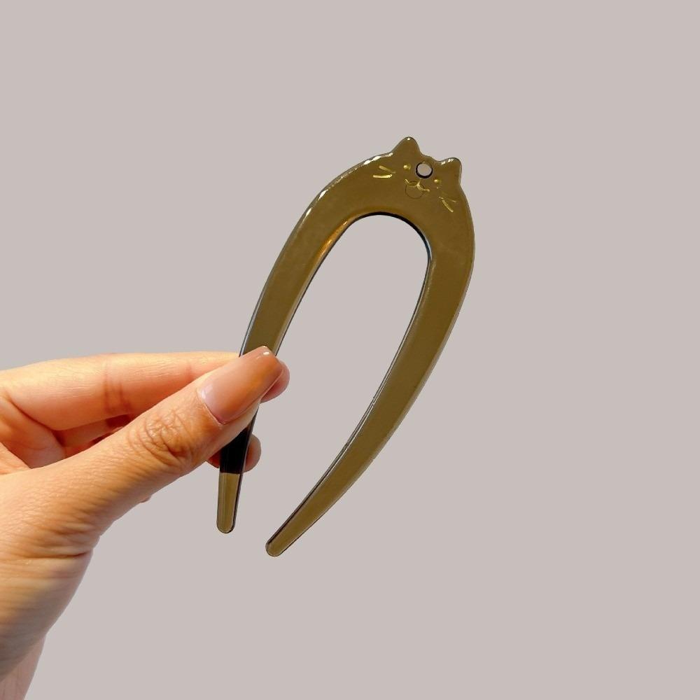 Cartoon Cat Pattern Hair Fork U-Shaped Hair Ornament New Hairpin  Gift