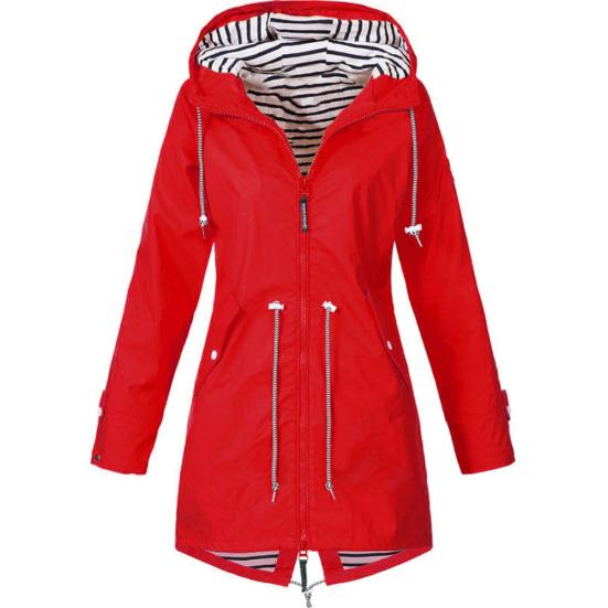 Giacca Lunga da Donna Antivento Monocolore con Cappuccio e Coulisse per Escursionismo all'Aperto