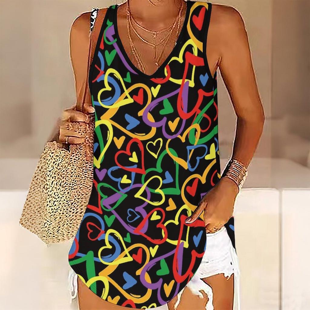 3D Heart Symbol Print Tank Tops for Women Workout Yoga Gym Printed Summer Sport Shirts Plus Size Vests