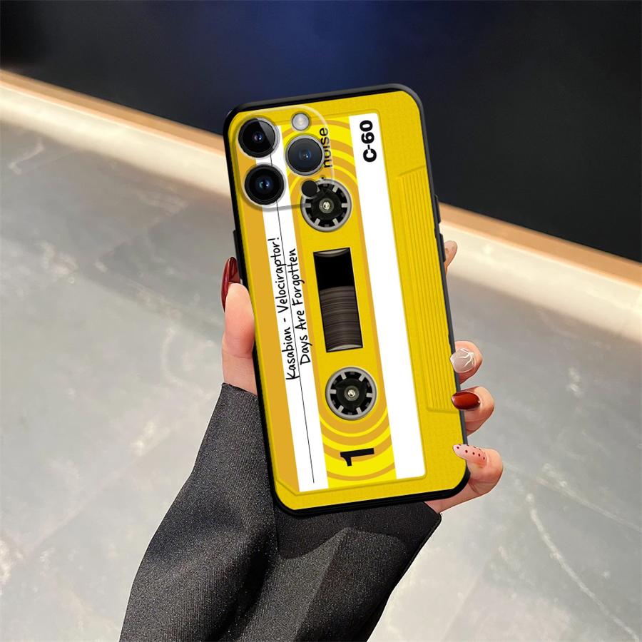 Retro Cassette Tape Case for iPhone XS Max 7 8 13 12 11 17 Pro Max 15 16 14 Plus 17Air XR Black Soft Phone Cover