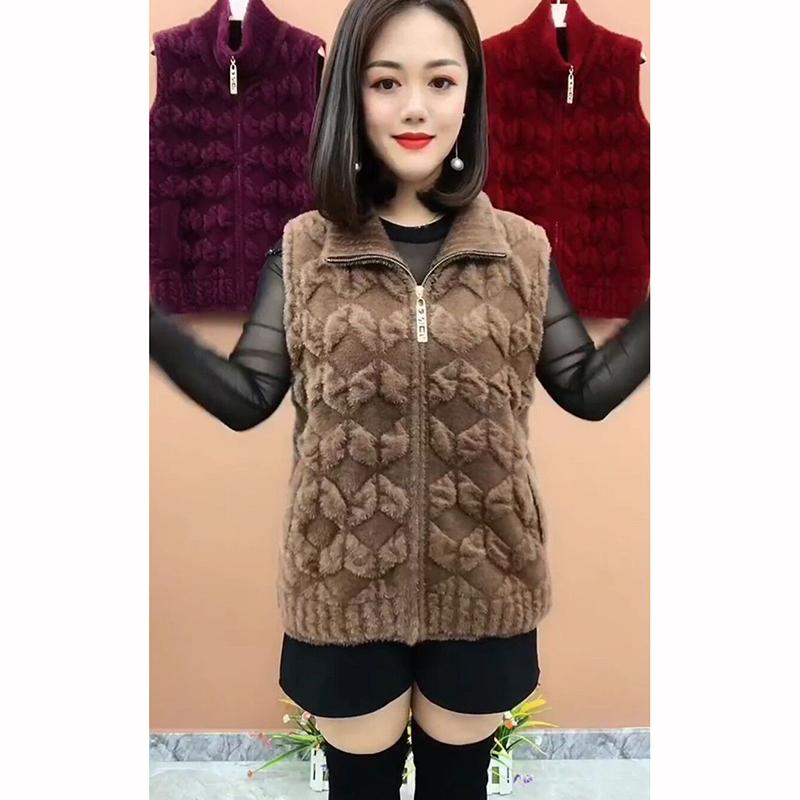 Winter Vest Women's Velvet Warm Zipper Sweater Coat Velvet Middle Aged Old Mother Vest Jacket
