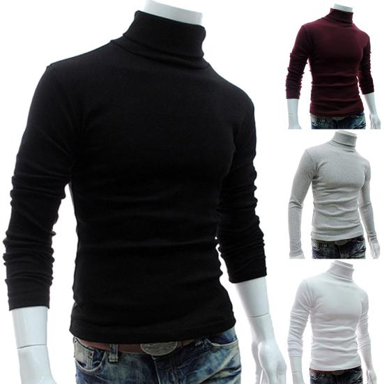 Herrenmode Einfarbig Langarm Rollkragenpullover Slim Fit Gestrickter Pullover