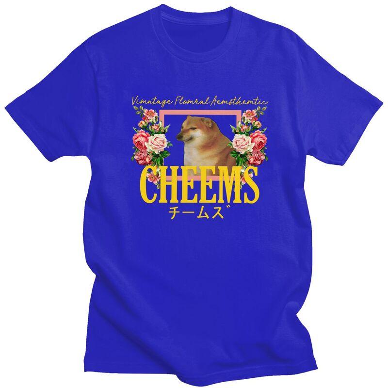 Custom Cheems Vintage Floral Aesthetic T Shirts Men Pure Cotton Tee Tops Funny Shiba Inu Meme Tshirt Tshirt Clothes