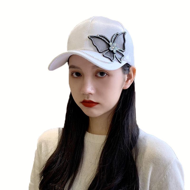 Hat Peaked Cap Summer Fashion Versatile Visor Hat Rhinestone Butterfly Spring and Autumn Casual Hipster Baseball Cap