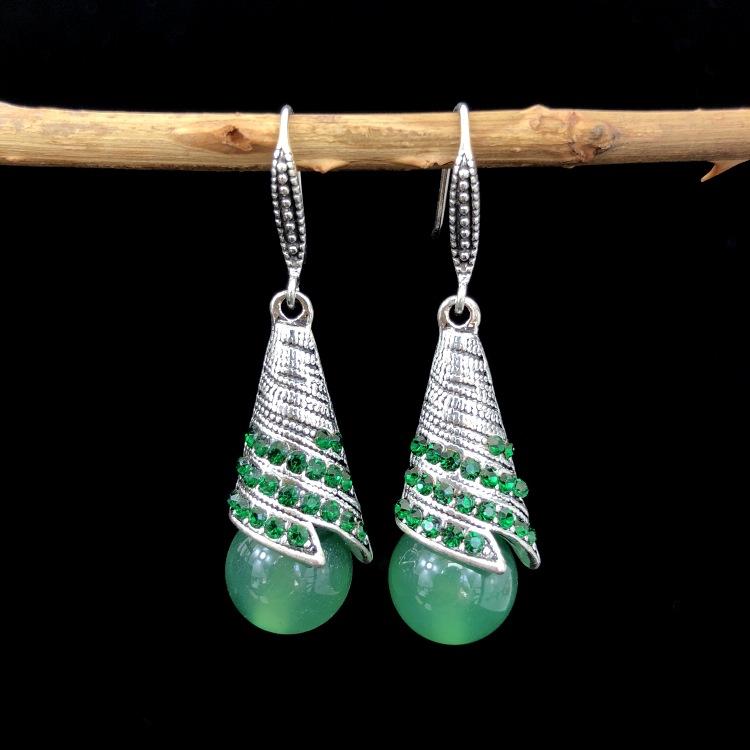 Ethnic style retro fashion agate earrings women's simple temperament opal diamond earrings versatile long ear jewelry