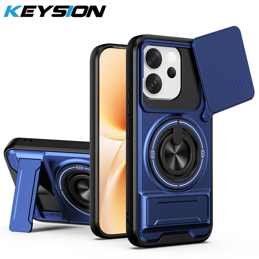 KEYSION Magnetic Phone Case for VIVO V70 5G Slide Camera Protection Upright Kickstand Ring Shockproof Back Cover for OPPO V70