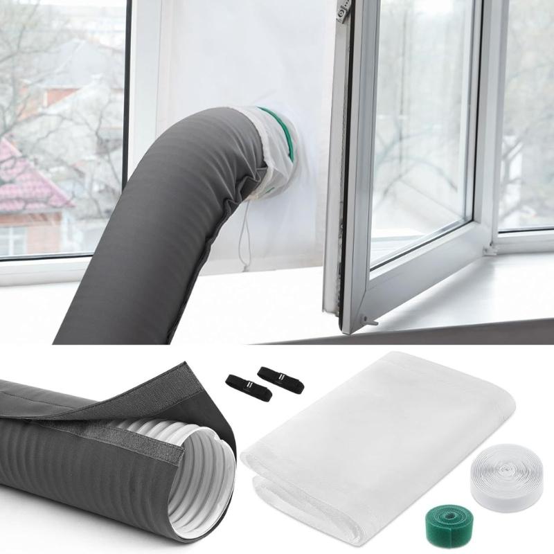 Portable Air Conditioning Exhaust Hose Cover and Window Seal Set Adjustable Length Hose Insulation Sleeve for Window