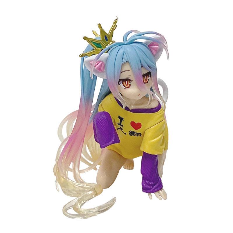 10Cm No Game No Life Anime Figure Desktop Cute Cat Ear Shiro Action Figure Room Decorations Pvc Adult Collection Model Doll Toys