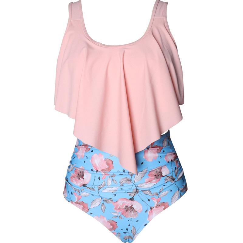 

Европейский и американский женский купальник бикини с оборками и разрезом XL