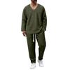 Men'S Stand Up Collar Button Casual Long Sleeved Shirt Long Pants Sports Suit