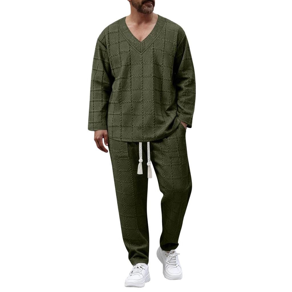 Men'S Stand Up Collar Button Casual Long Sleeved Shirt Long Pants Sports Suit