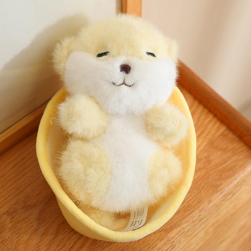 Cute Cat Doll Puppy Rabbit Shiba Dog Doll Animal Sleeping Basket Plush Toy Soothes Children Playing House