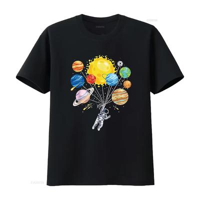 Funny Astronaut Space Balloon Planet Science Solar System Womens T Shirt Black Vintage Washed Homme Stretched Casual Stylish