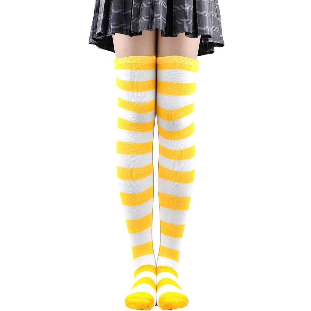 Farbig gestreifte Strümpfe Japanische Overknee-Socken Mode Damen Warmhalten Socken Sexy Schlank Lange Socken Schwarz Weiß gestreifte Strumpfwaren