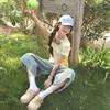 Contrast Double Line Summer Girls Short Sleeve Outdoor Sports T-Shirt - Yellow Goose