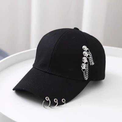 Women's Spring Summer Korean Style Baseball Cap with Ring Sunscreen Anti-UV Metal Baseball Caps Hip Hop Street Dance Style Kpop