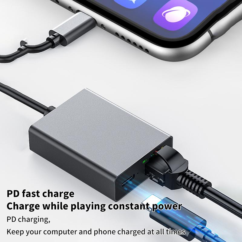 1000Mbps Type-C To Rj45 Internet Cable Plug And Play Usb To Ethernet Network Adapter Support Pd Charging For Mobile Phone/Tablet