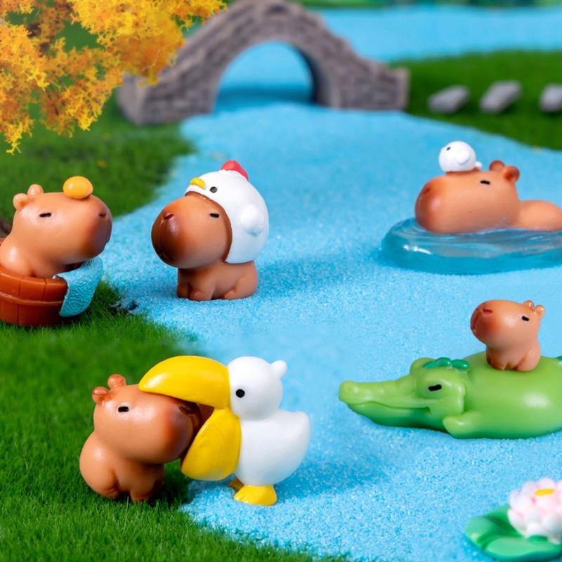 10Pcs Mini Capybaras Duck & Friend Figurines for Garden Decoration