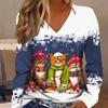 Elegant Vacation Simple Love Painting All Over the Body Breathable Printed V-neck T-shirt Casual Sports Shirt New Women's Top Long Sleeve