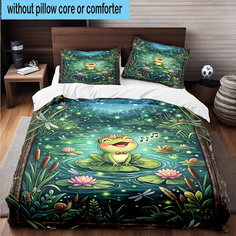 Frog In Top Hat Serenade 3pcs Bedding,Including 1pc Duvet Cover And 2pcs Pillowcases Perfect for Christmas,Ideal for Bedroom, Dormitory