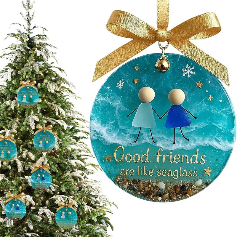 1/2Pcs Sea Glass Friendship Keepsake Decor, Sea Glass Friendship Hanging Ornaments for Tree Decorations, Timeless Friendships Gifts for Best Friends