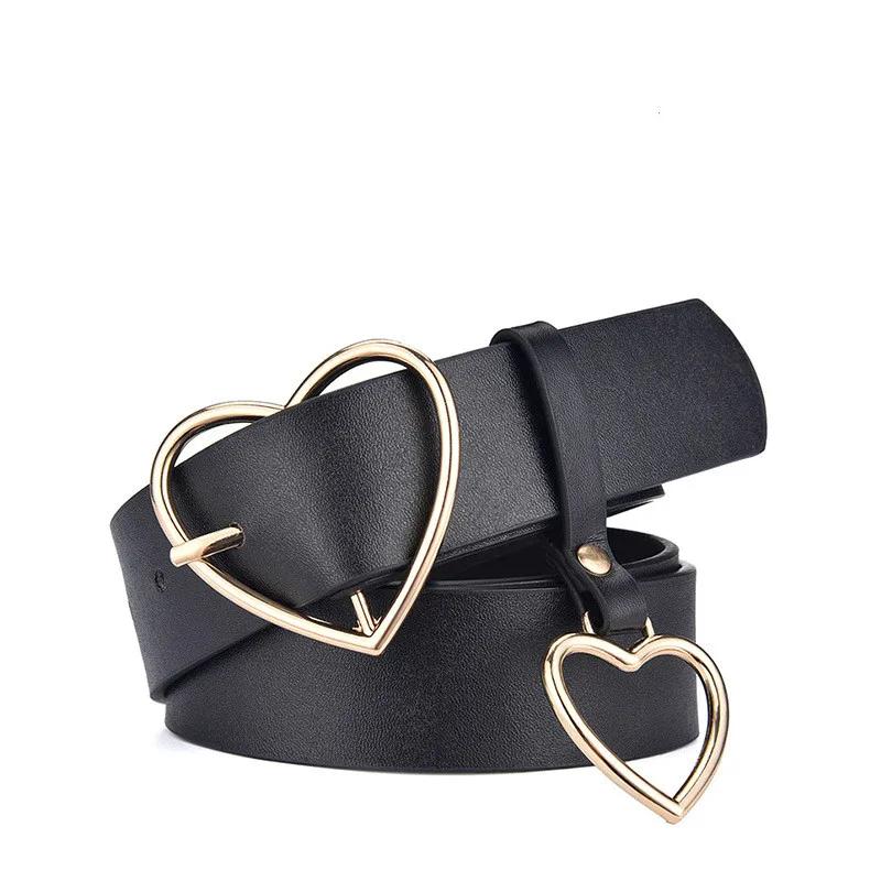 New A Women's Leather Wide Belt With A Golden Heart Buckle Retro Tied Belt For Jeans Has An Elegant Style