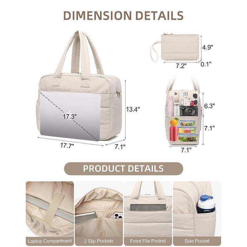 Lunch Tote Bag Laptop Bag With Insulation Lunch Compartment Fluffy Quilted Travel Duffel Bag