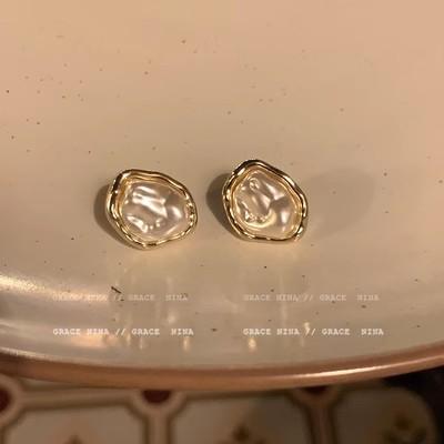 

Look at the earbank~ Baroque pearl earrings niche design sense irregular stud earrings unique high-end sense earrings women