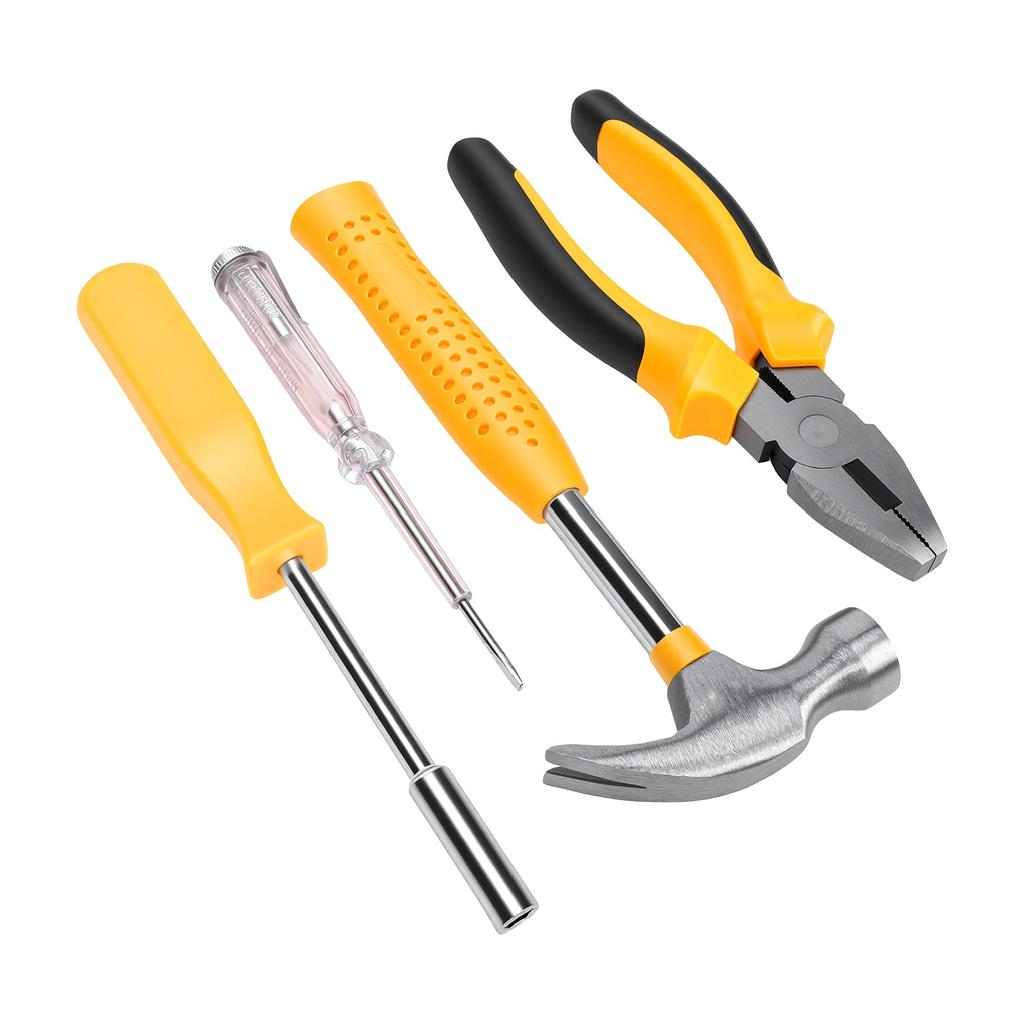 24 Piece Hand Repair Tool Kit Non Slip Handle Pliers Hex Wrenches Short Screwdriver Bits Tape Measure for Home Use