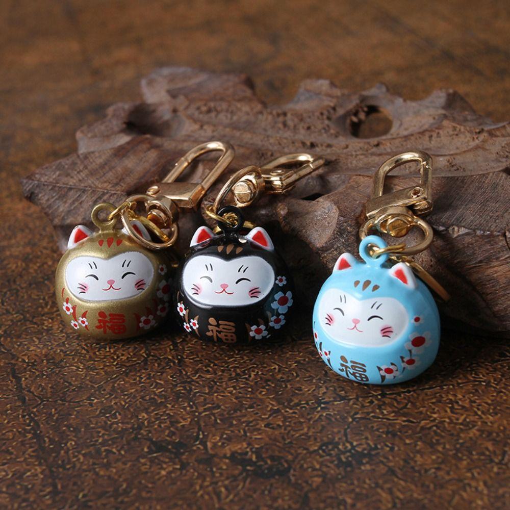 Klíčenka Kočka štěstí přinášející bohatství Kočka štěstí Daruma Zvonky Přívěsek Klíčenka Zvonky kočky Přívěsek