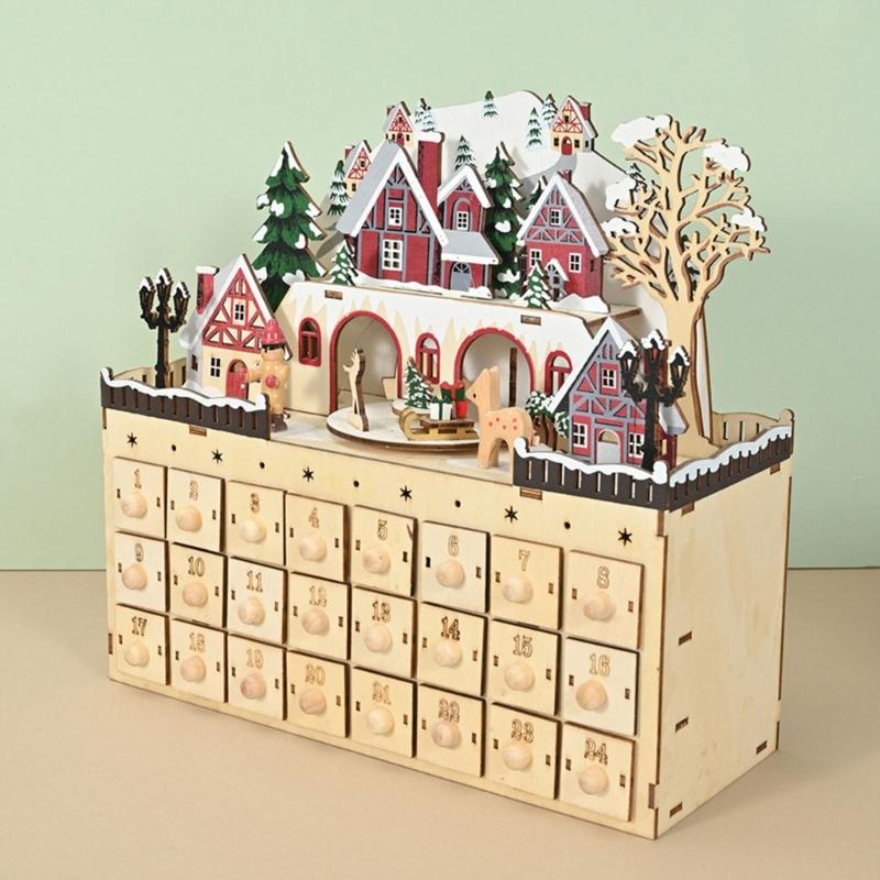 Hand Carved Christmas Advent Calendar Wooden Cabinet With 24 Compartments Drawers Box For Festival Organization