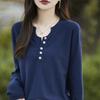 Women's Pure Cotton V-Neck Knitwear: Autumn/Winter Loose Casual Base Layer Sweater